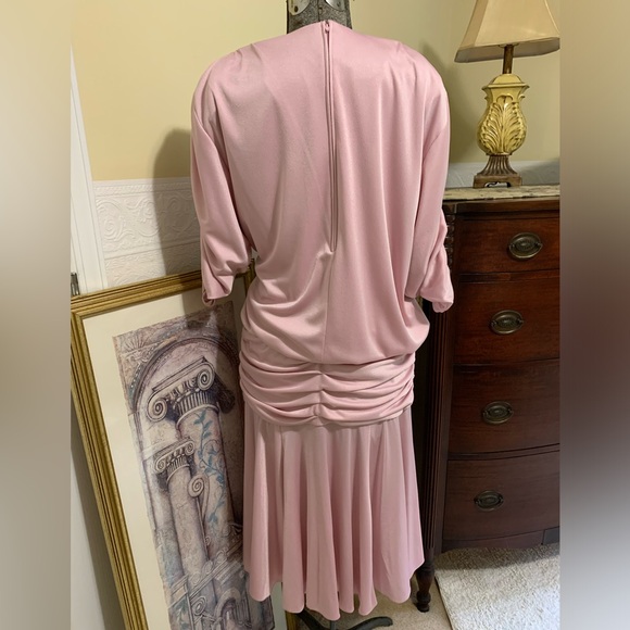 Vintage 60’s Ruched Sleeve Lilac/Pink Blouson Filigree Dress Woman’s Size Large. - Picture 15 of 15